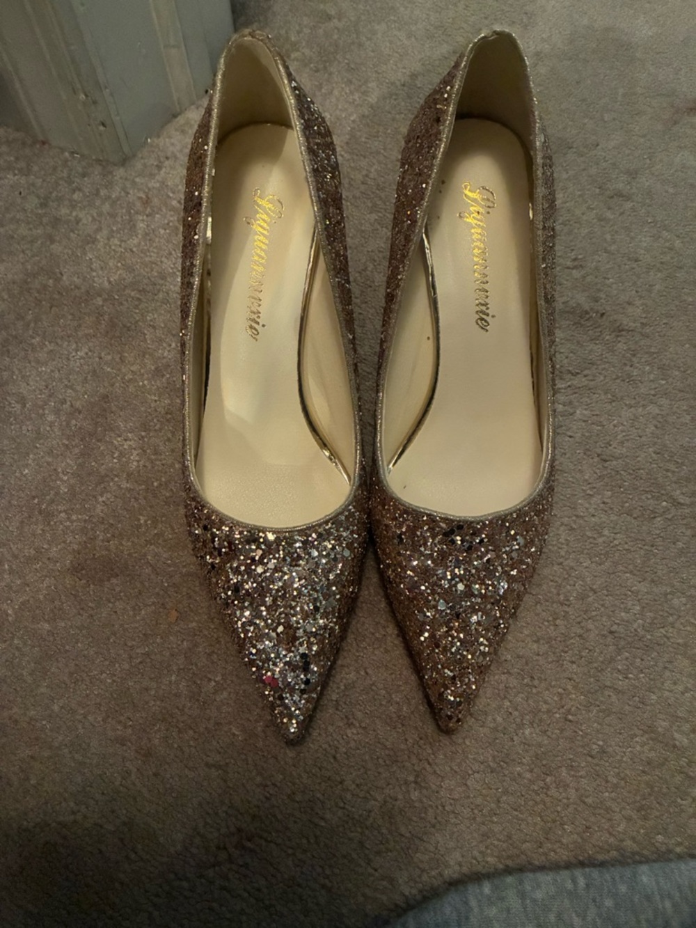 Signature Rose Gold Glitter Pointed-Toe Pumps